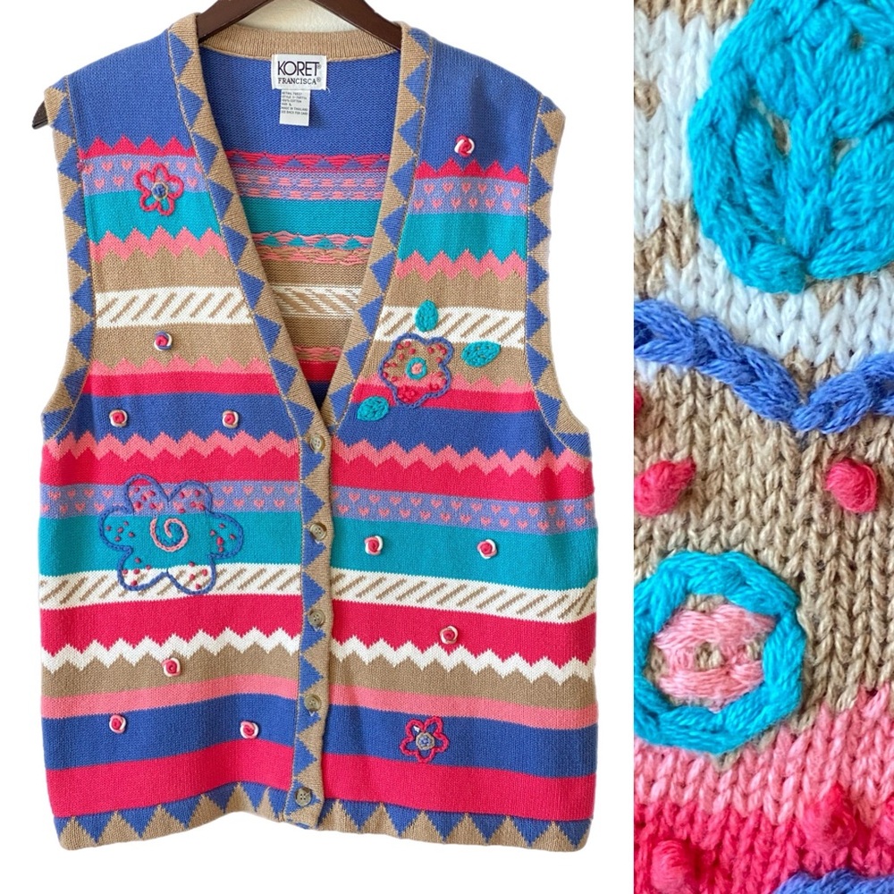 VINTAGE Knit Sweater Vest Kawaii Sz L